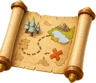 Map-style illustration — quests and exploration in Tetja worlds